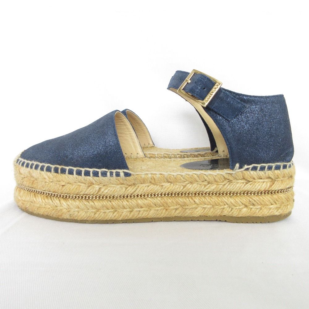 JIMMY CHOO ジミーチュウ DELFINE FLAT 37 エスパドリーユ サンダル 24 cm ネイビー レディース 古着