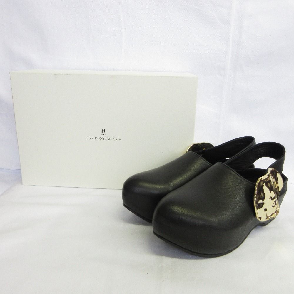 ハルノブムラタ BAUER ROUND TOE LEATHER SHOES サイズ37 約23 5 cm ブラック レディース 古着 サンダル サンダル ミュール 靴
