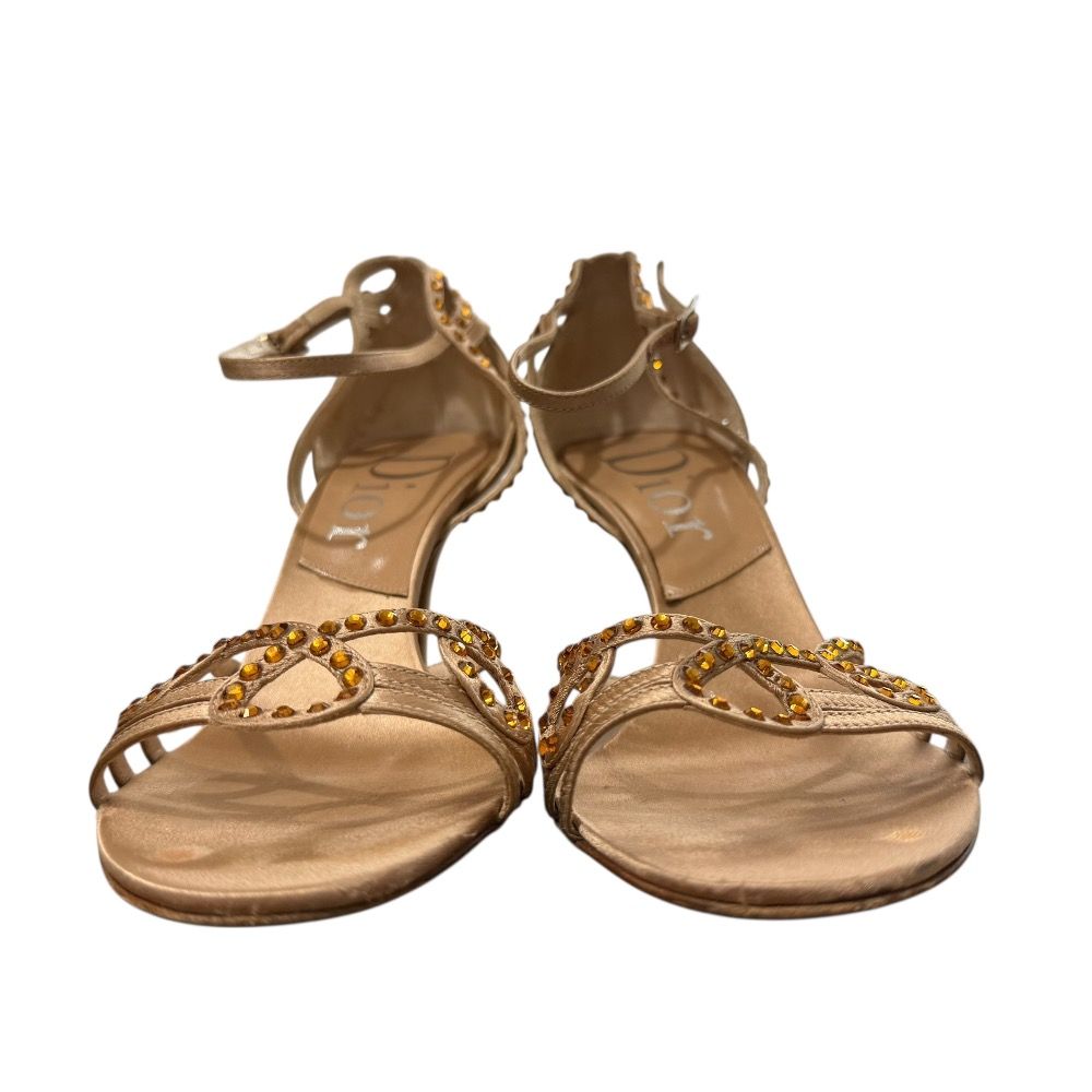Christian Dior クリスチャンディオール ラインストーン サテン サンダル 36 1 2 23.5 cm ベージュ レディース 古着