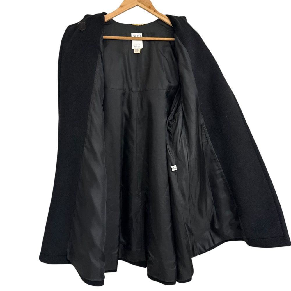 CELINE セリーヌ ヴィンテージ ボリュームスリーブ ダッフルコート サイズ36 ブラック レディース 古着 GULLKHAN_COM