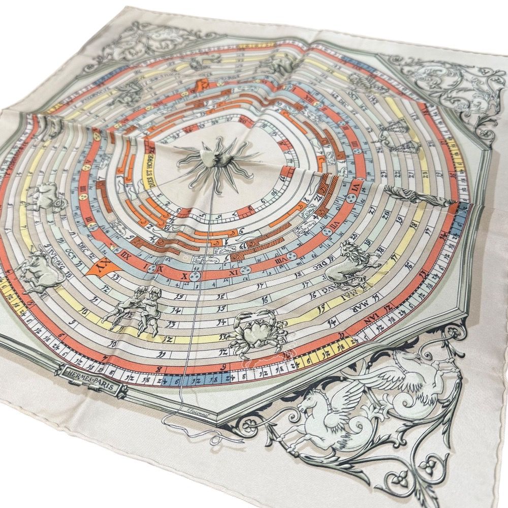 HERMES エルメス DIES ETHORE 占星術 シルク100% プチカレ スカーフ ベージュ レディース 古着