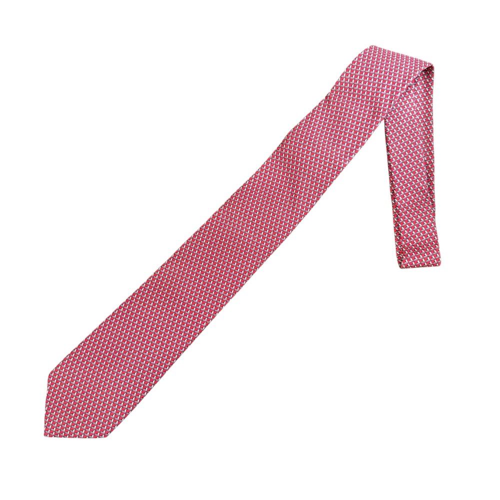 HERMES エルメス 総柄 シルク100％ ネクタイ レッド系マルチ メンズ 古着