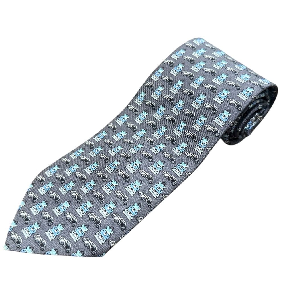 LOUIS VUITTON ルイヴィトン カー バッグ 小紋柄 シルク100％ ネクタイ グレー メンズ 古着