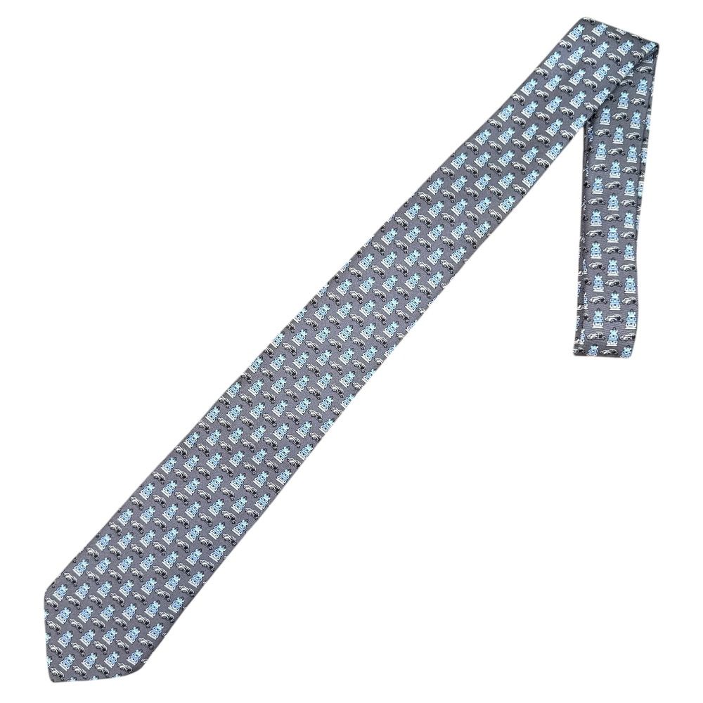 LOUIS VUITTON ルイヴィトン カー バッグ 小紋柄 シルク100％ ネクタイ グレー メンズ 古着