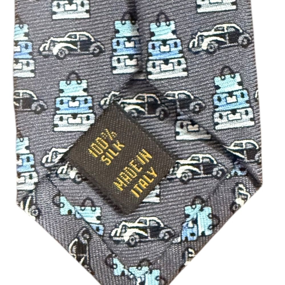  LOUIS VUITTON ルイヴィトン カー バッグ 小紋柄 シルク100％ ネクタイ グレー メンズ 古着 ネクタイ 小物