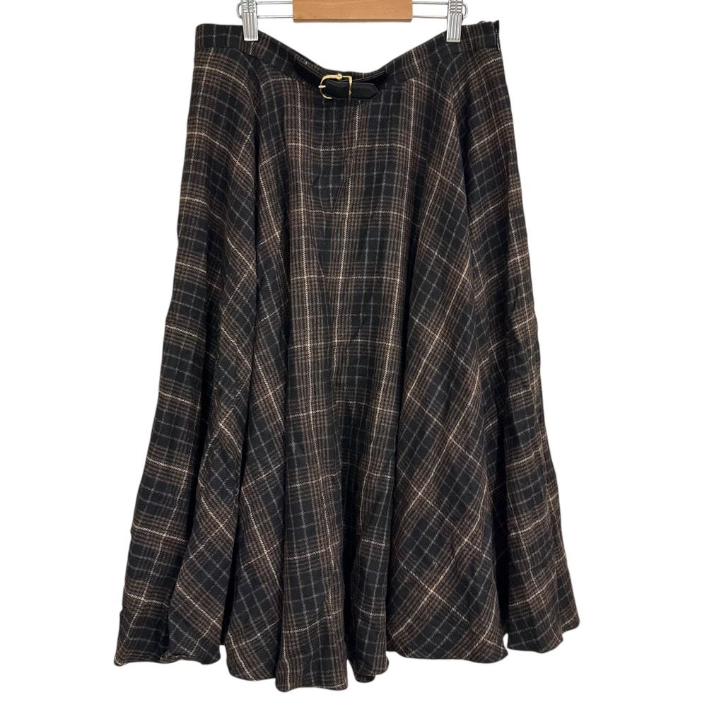 CELINE セリーヌ エディ期 チェック柄 ミモレ丈 フランネル フ スカート サイズ40 ブラウン系 レディース 古着