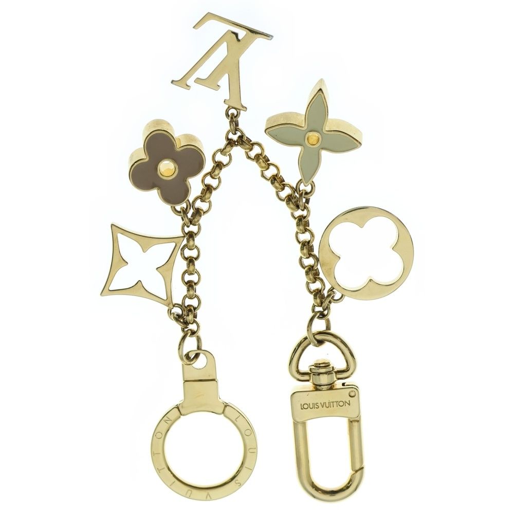 LOUIS VUITTON ルイヴィトン モノグラム フルールドゥモノグラム バッグチャーム キーホルダー キーリング ゴールド×ベージュ M 65111