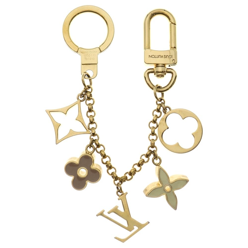 LOUIS VUITTON ルイヴィトン モノグラム フルールドゥモノグラム バッグチャーム キーホルダー キーリング ゴールド×ベージュ M65111