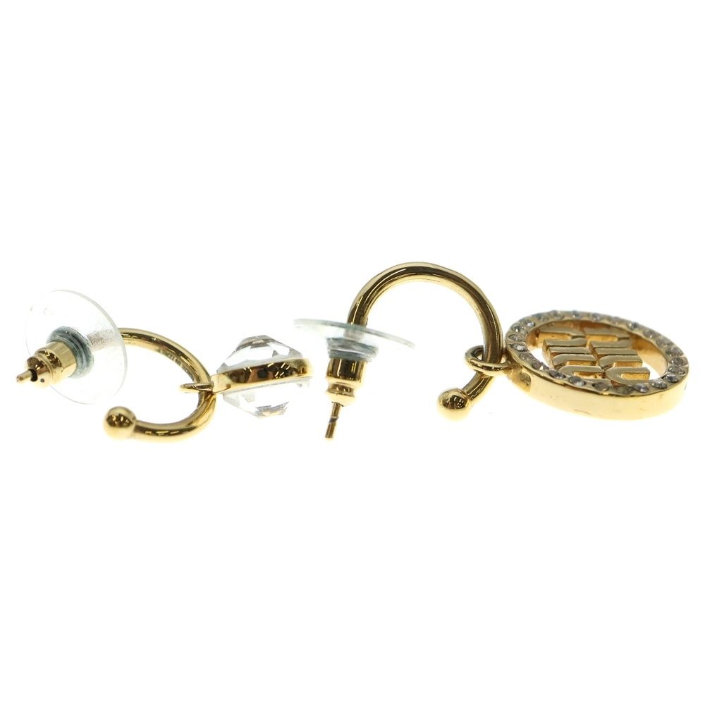 miumiu ミュウミュウ ロゴラインストーン ピアス フープ ゴールド メタル×クリスタル 5JO796 DECORATOM_COM_BR