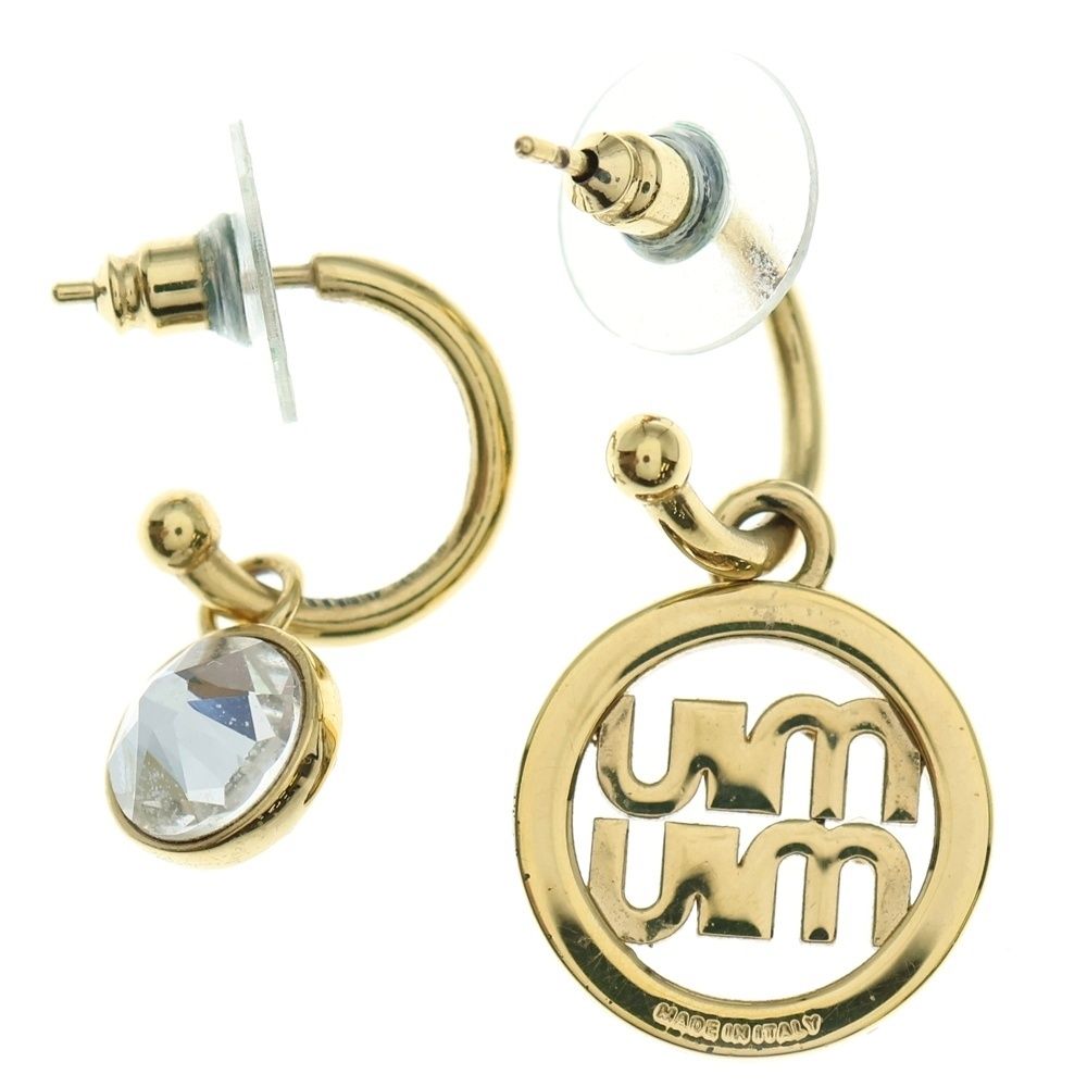 miumiu ミュウミュウ ロゴラインストーン ピアス フープ ゴールド メタル×クリスタル 5JO796