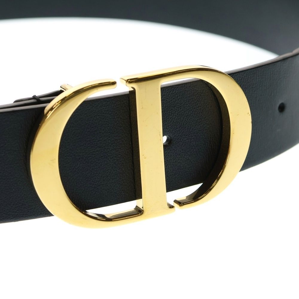 Dior ブラックレザーベルト ゴールドバックル テラ様】Christian Dior 黒レザーベルト ゴールドバックル
