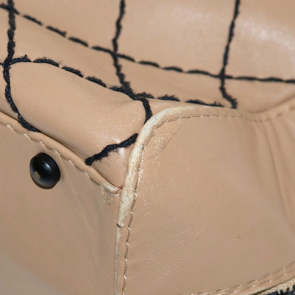 CHANEL シャネル マトラッセ ワイルドステッチ ボストンバッグ ハンドバッグ ベージュ ラムスキン ブラック金具 DECORATOM_COM_BR