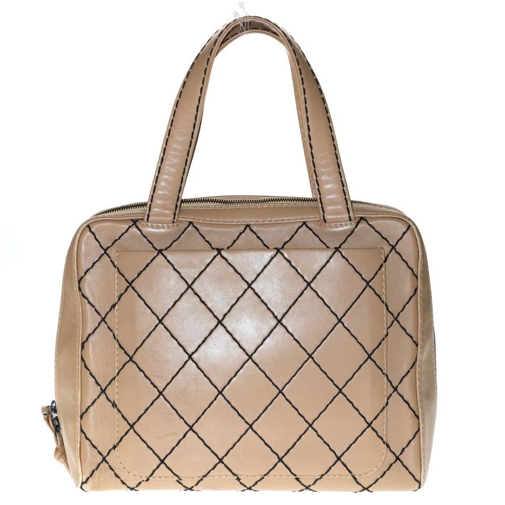 CHANEL シャネル マトラッセ ワイルドステッチ ボストンバッグ ハンドバッグ ベージュ ラムスキン ブラック金具