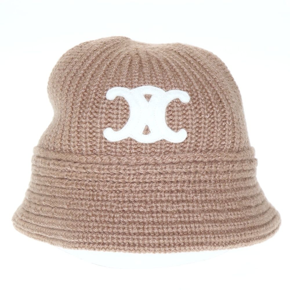 まで期間限定 CELINE セリーヌ トリオンフ クロシェ ワッペンロゴ カシミヤニット バケットハット ベージュ 2A80T384D