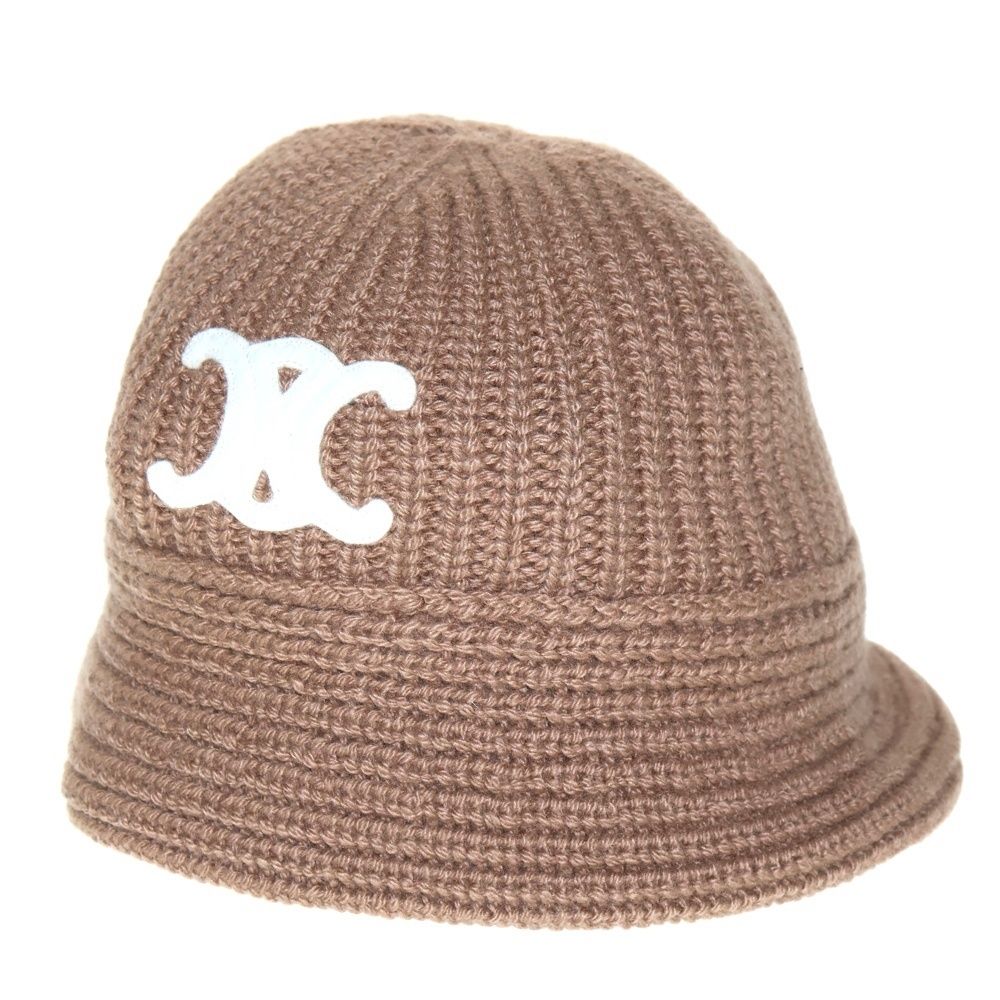 CELINE セリーヌ トリオンフ クロシェ ワッペンロゴ カシミヤニット バケットハット ベージュ 2A80T384D