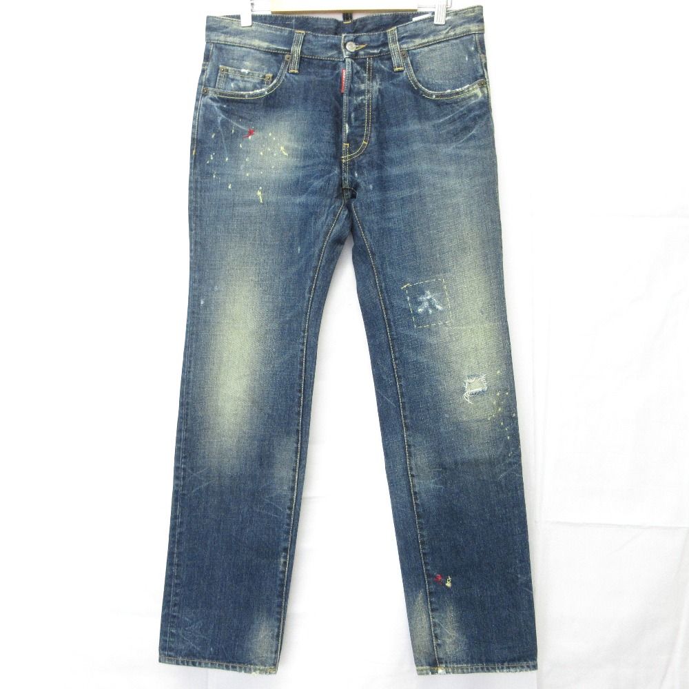DSQUARED2 ディースクエアード ダメージ×ペイント加工 デニムパンツ 71LA140 サイズ46 インディゴブルー メンズ 古着