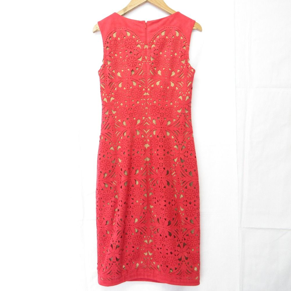 TADASHI SHOJI タダシショージ ノースリーブ カットワーク ドレス ワンピース サイズ0 レッド レディース 古着