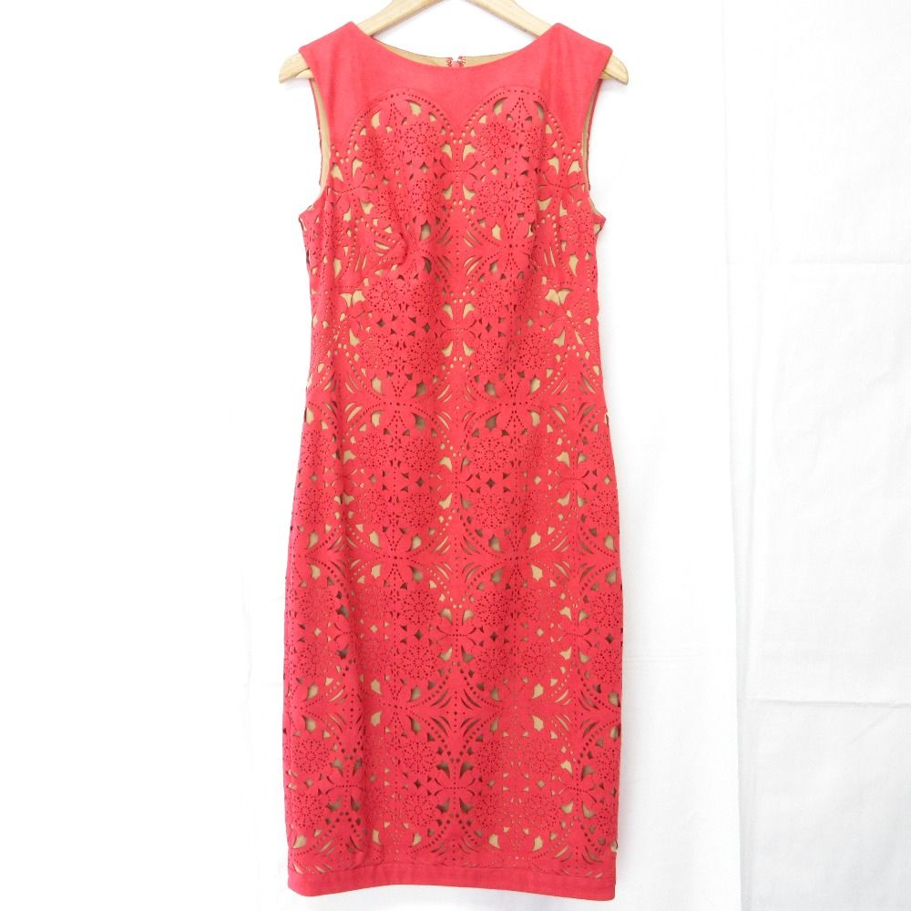 TADASHI SHOJI タダシショージ ノースリーブ カットワーク ドレス ワンピース サイズ0 レッド レディース 古着