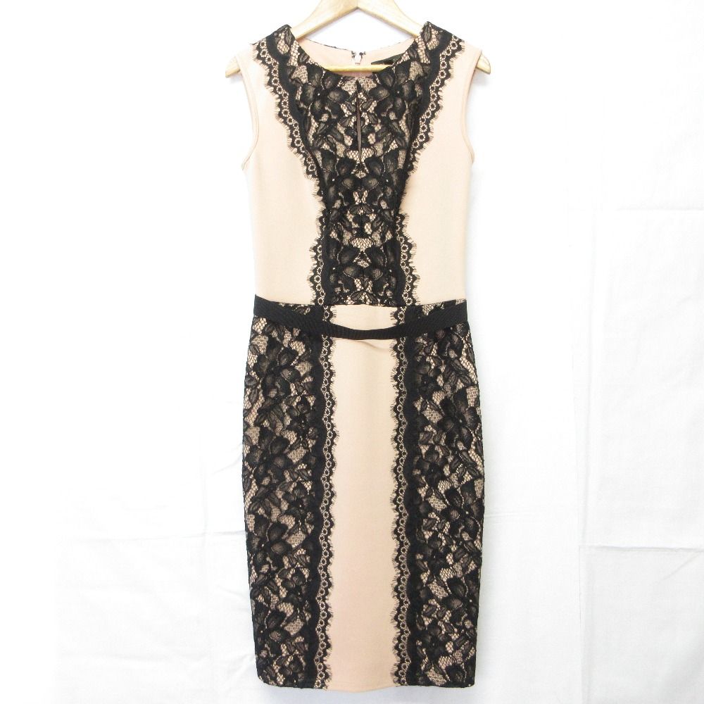 TADASHI SHOJI タダシショージ ノースリーブ レース ドレス ワンピース サイズ0 ブラック ピンクベージュ レディース 古着