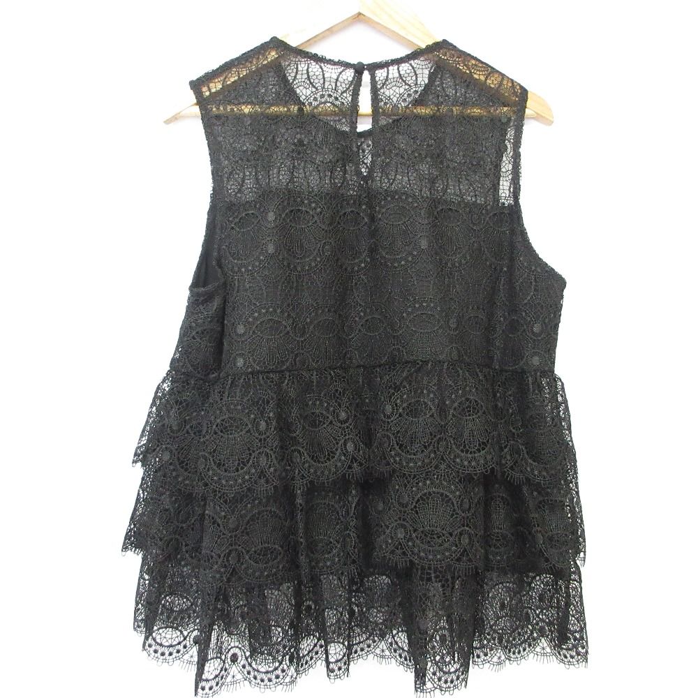 【激安大特価！】 24AW GRACE CONTINENTAL グレースコンチネンタル レースギャザートップ ブラウス 0124341014 サイズ38 ブラック レディース 古着 再販品