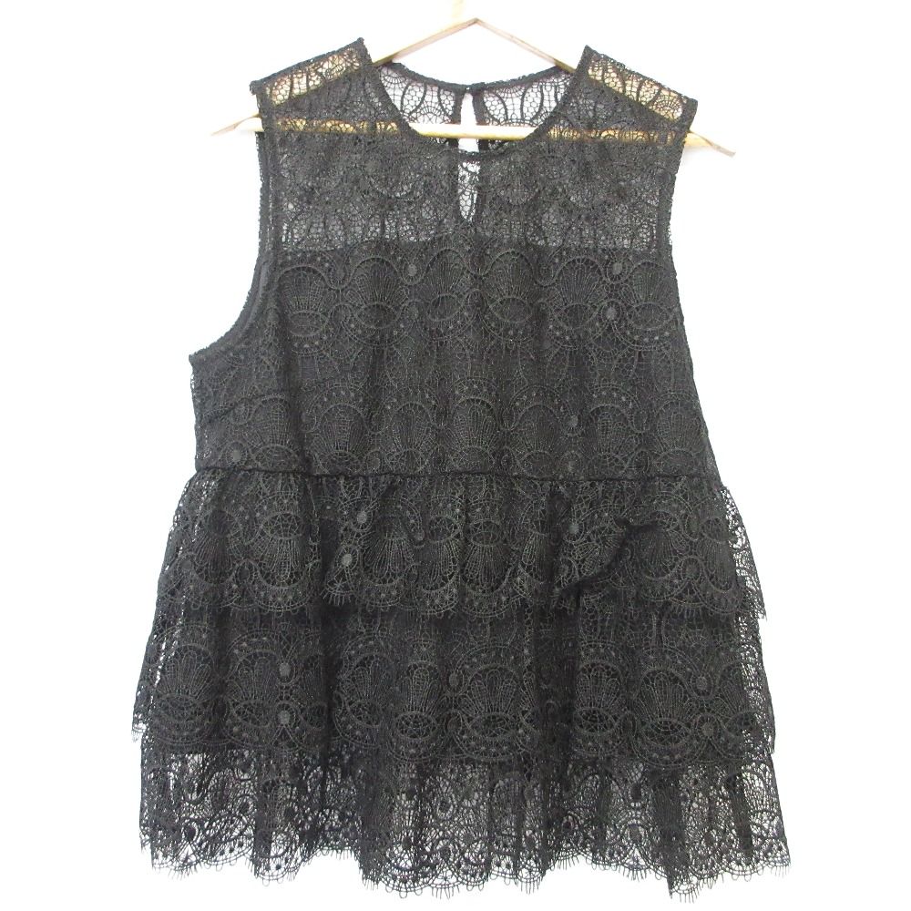 24AW GRACE CONTINENTAL グレースコンチネンタル レースギャザートップ ブラウス 0124341014 サイズ38 ブラック レディース 古着
