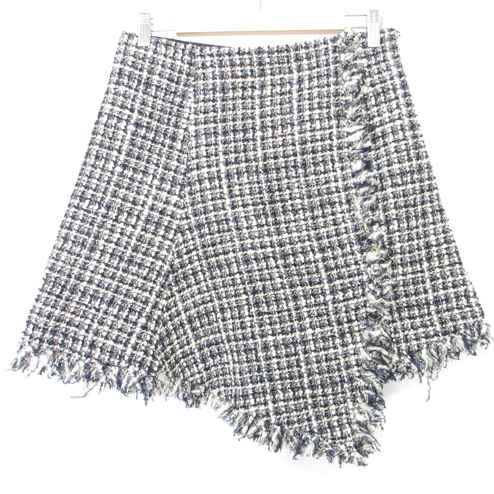 24AW Sacai サカイ Tweed Skirt 膝丈 アシンメトリー ツイードスカート 24-07445 サイズ2 ネイビー レディース 古着