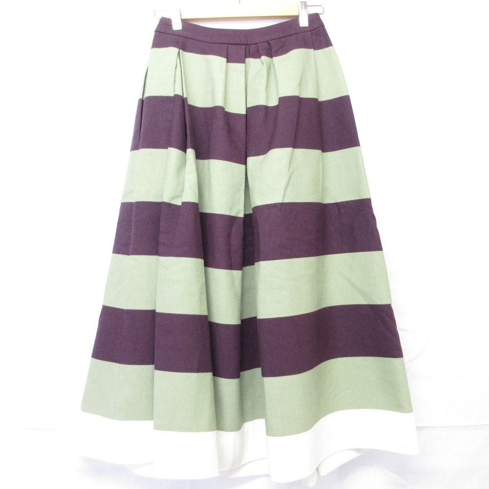 24SS DRIES VAN NOTEN ドリスヴァンノッテン SONI ボーダー ロングスカート サイズ34 グリーン パープル レディース 古着