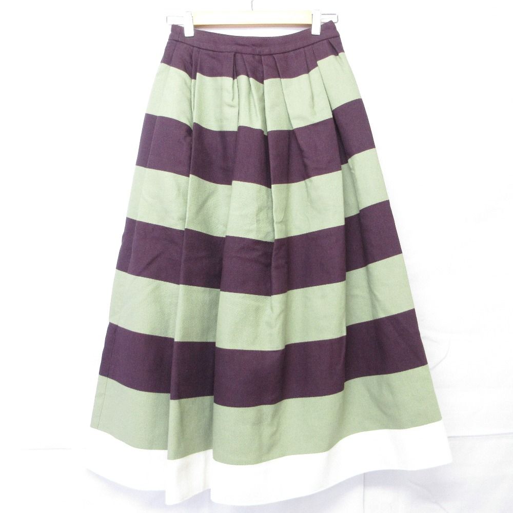 24SS DRIES VAN NOTEN ドリスヴァンノッテン SONI ボーダー ロングスカート サイズ34 グリーン パープル レディース 古着