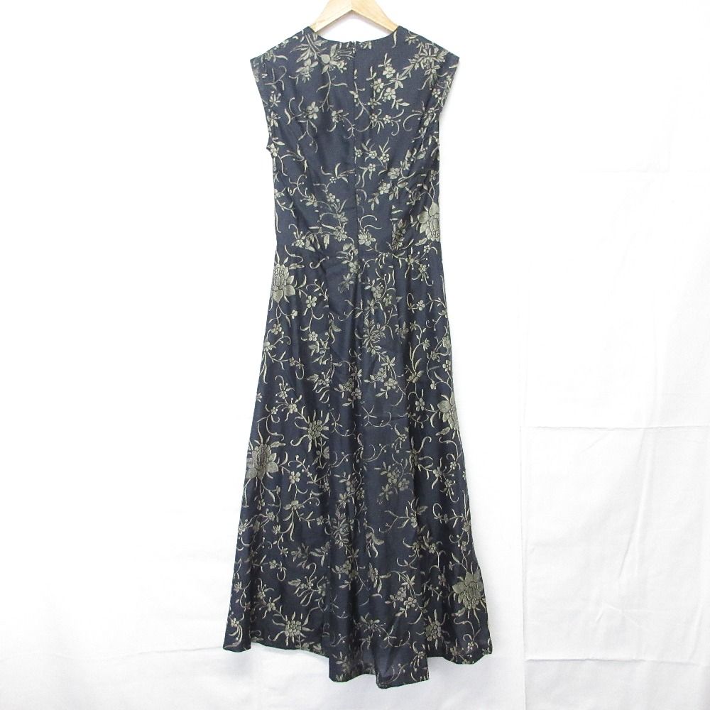 DRIES VAN NOTEN ドリスヴァンノッテン ライカ期 ノースリーブ シルク フローラルプリント ワンピース 36 ネイビー レディース 古着