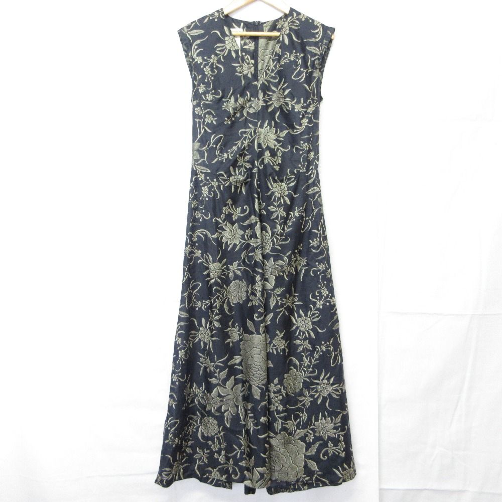 DRIES VAN NOTEN ドリスヴァンノッテン ライカ期 ノースリーブ シルク フローラルプリント ワンピース 36 ネイビー レディース 古着