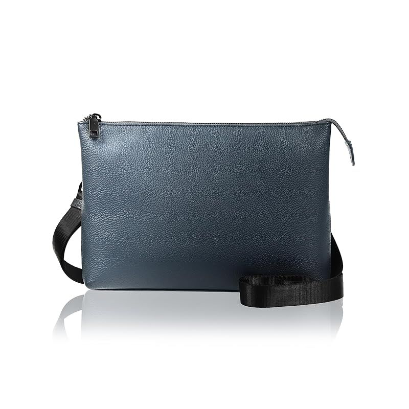 ムラ サコッシュ ショルダーバッグ メンズ 本革 スキミング防止 薄型 ネイビー