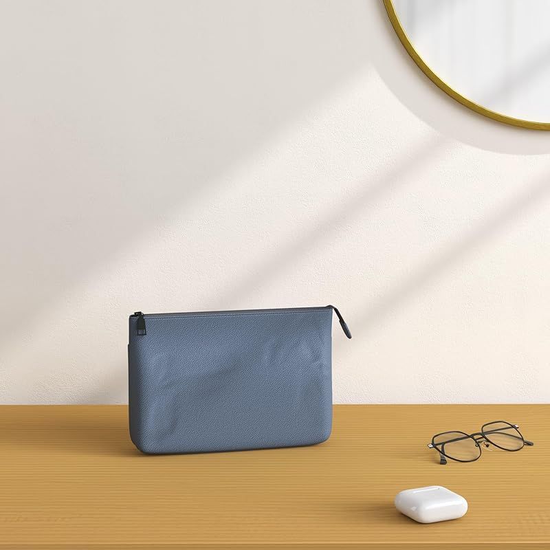 ムラ サコッシュ ショルダーバッグ メンズ 本革 スキミング防止 薄型 ネイビー