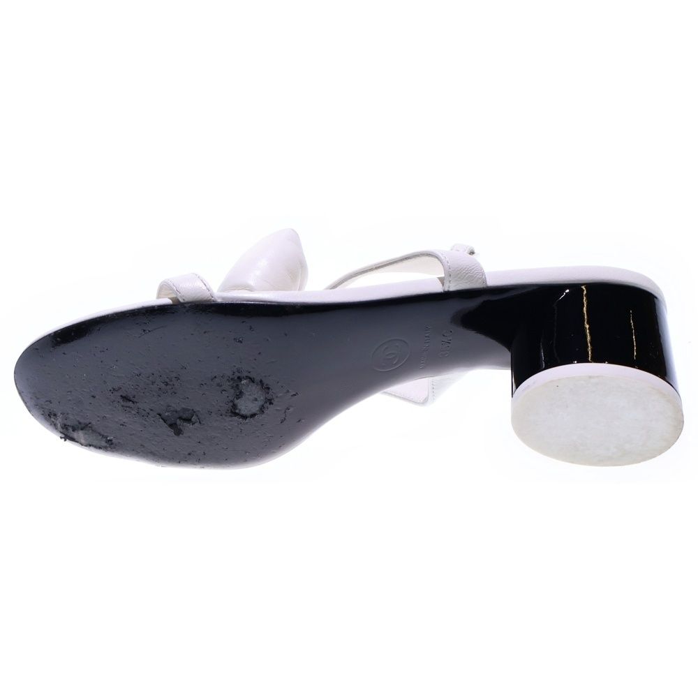  CHANEL シャネル ココマーク リボンデザイン ラムスキン レザー ストラップ ヒールサンダル シューズ ホワイト レディース G 46192 サンダル ミュール 靴