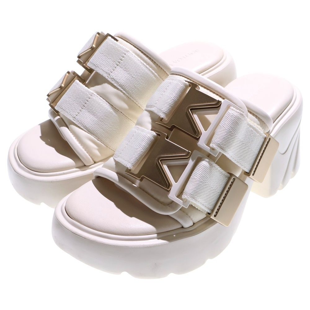 BOTTEGA VENETA ボッテガヴェネタ FLASH フラッシュ ベルトデザイン レザー ナイロン 厚底 ヒール サンダル シューズ ゴールド金具 ホワイト レディース