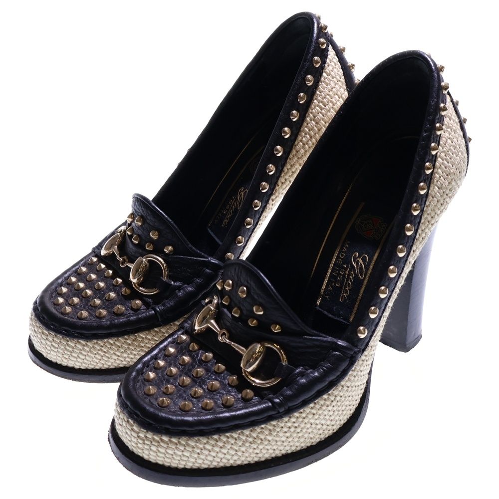 GUCCI グッチ 1953 ホースビット スタッズデザイン ヒールローファーシューズ レディース ブラック 313139