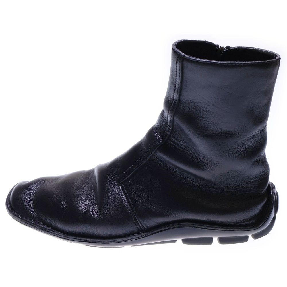 PRADA (プラダ) レザー サイドジップ ハイカット ドライビングシューズ ショートブーツ ブラック UO483