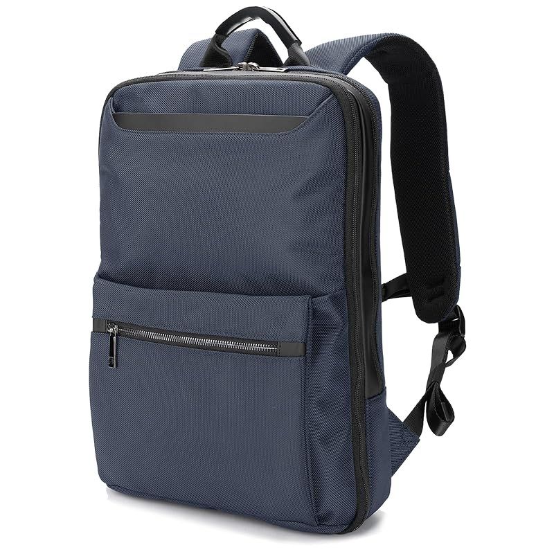 zepirion 2倍に拡張できる薄型 ビジネスリュック メンズ 撥水 バッグ 15.6インチ PC A4収納可 薄型 バックパック 通勤バッグ ExPack ネイビー