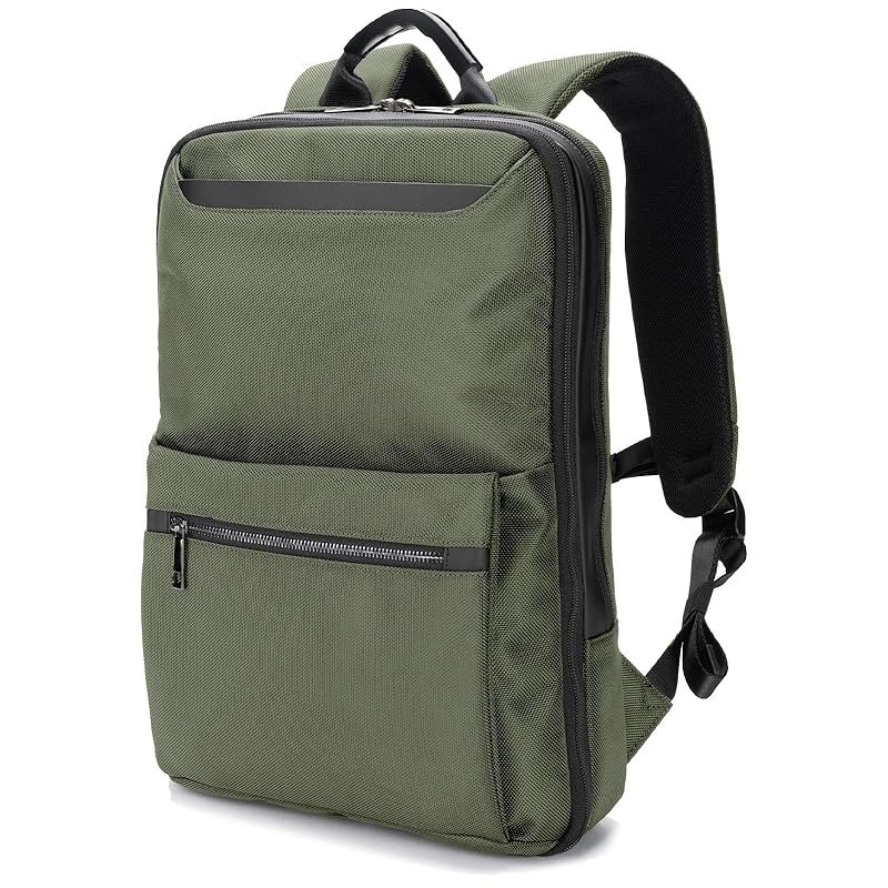 zepirion 2倍に拡張できる薄型 ビジネスリュック メンズ 撥水 バッグ 15.6インチ PC A4収納可 薄型 バックパック 通勤バッグ ExPack オリーブグリーン