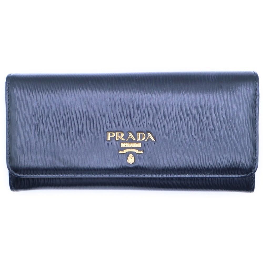 PRADA プラダ ロゴプレート ヴィッテロ レザー ロングウォレット 長財布 ゴールド金具 ブラック 1MH132
