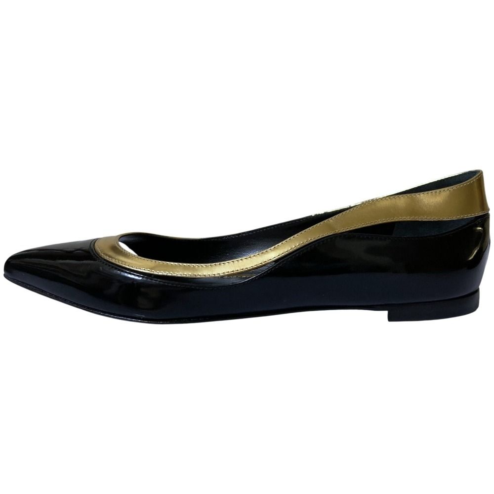  Sergio Rossi セルジオロッシ バイ フラットシューズ フラットパンプス 37 約24 cm相当 ブラック ゴールド レディース 古着 その他 靴