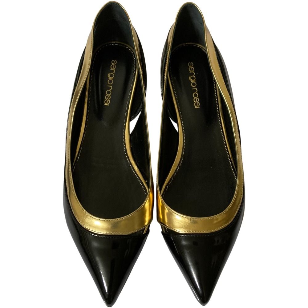 Sergio Rossi セルジオロッシ バイ フラットシューズ フラットパンプス 37 約24 cm相当 ブラック ゴールド レディース 古着