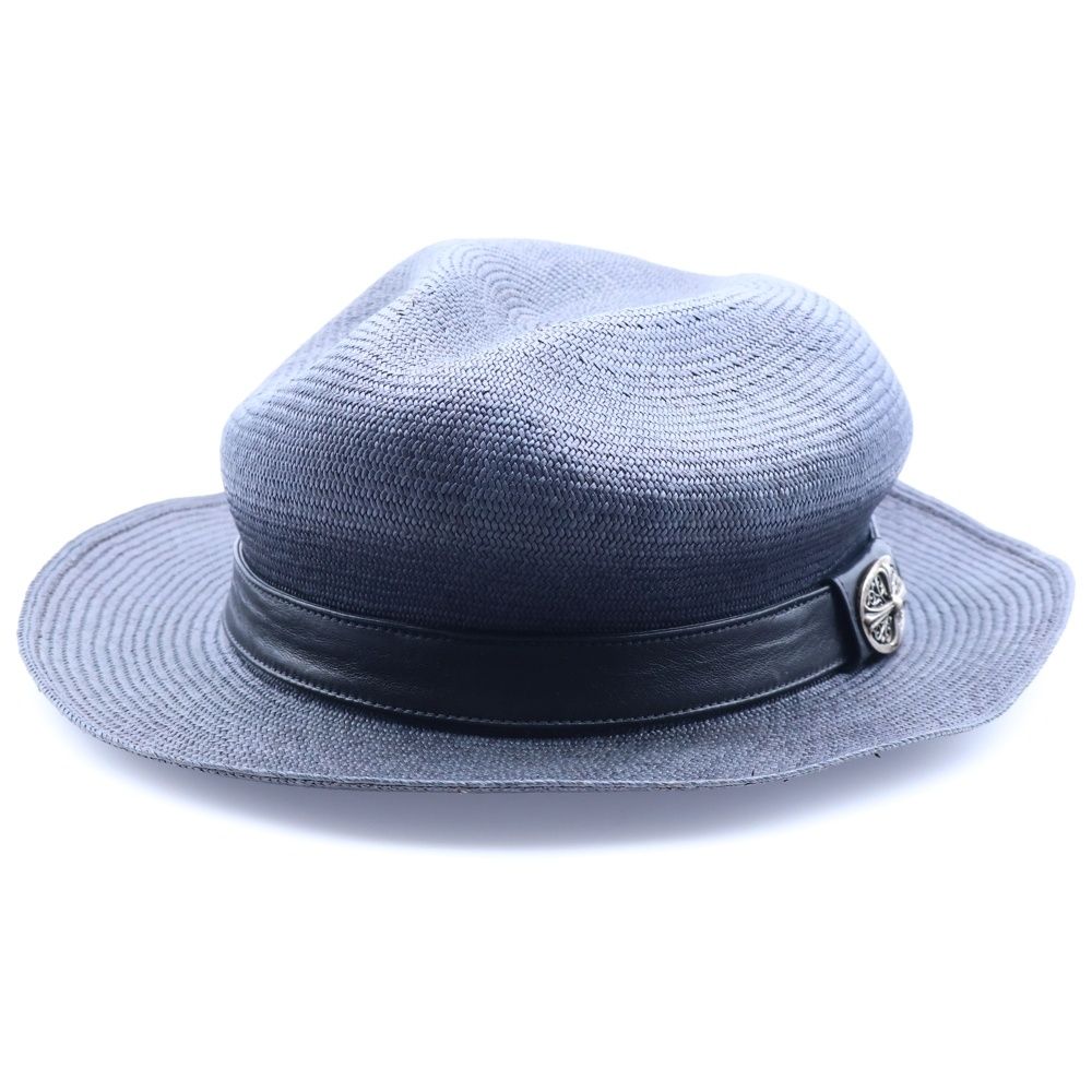 CHROME HEARTS クロムハーツ オーバルクロス ガスリンガー レザー ストローハット 帽子 ブラック