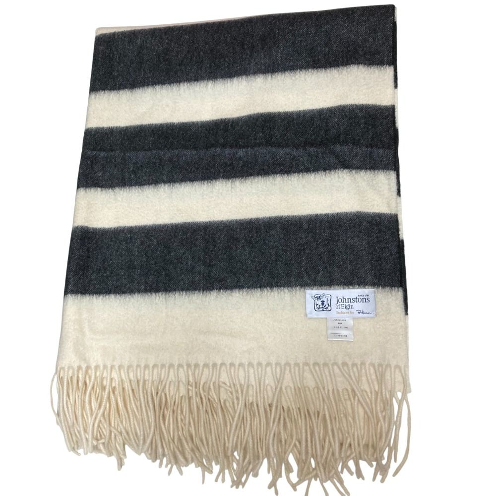 Johnstons of Elgin ジョンストンズオブエルガン ロンハーマン別注 カシミヤ100% 大判マフラー ストール アイボリー ブラック レディース 古着