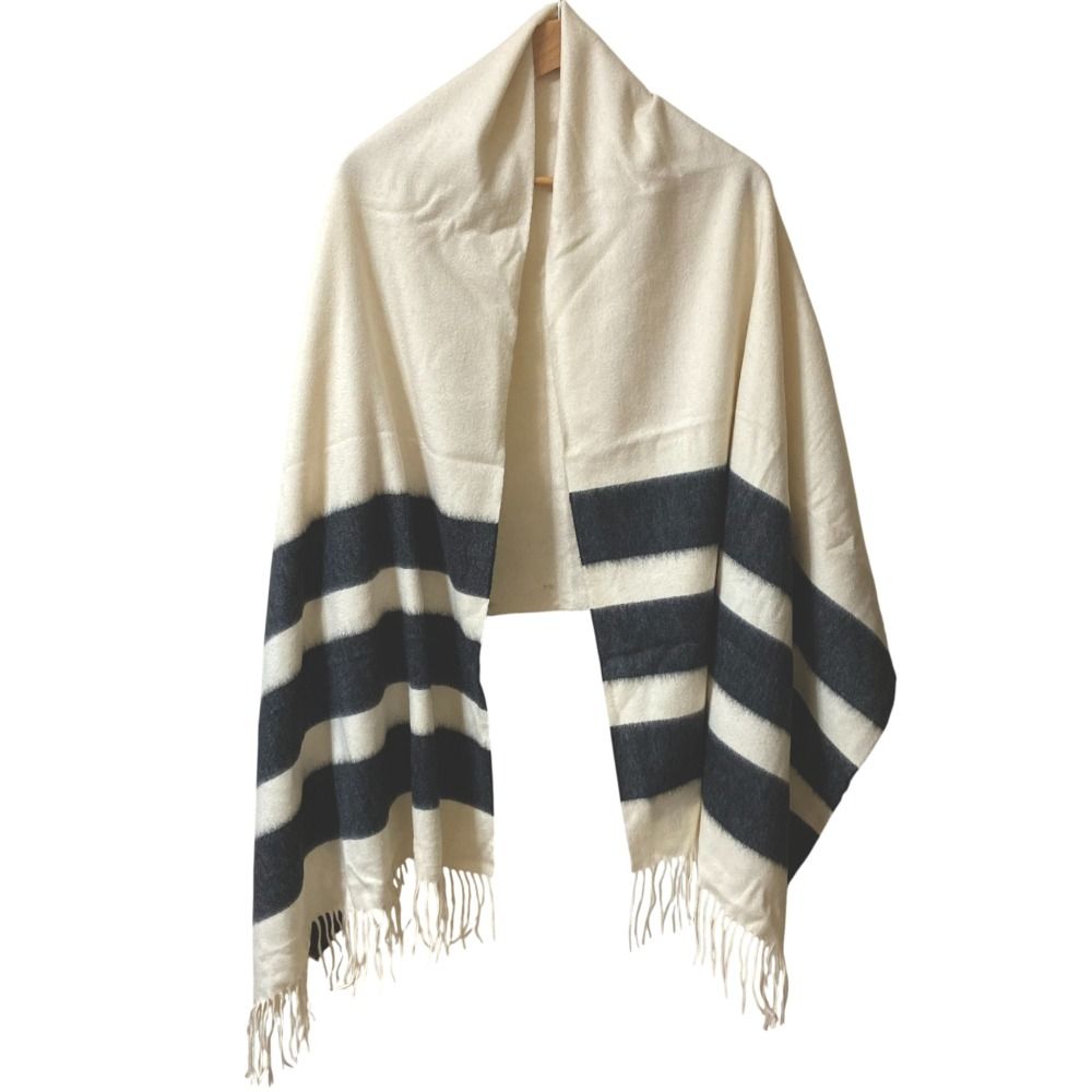 Johnstons of Elgin ジョンストンズオブエルガン ロンハーマン別注 カシミヤ100% 大判マフラー ストール アイボリー ブラック レディース 古着