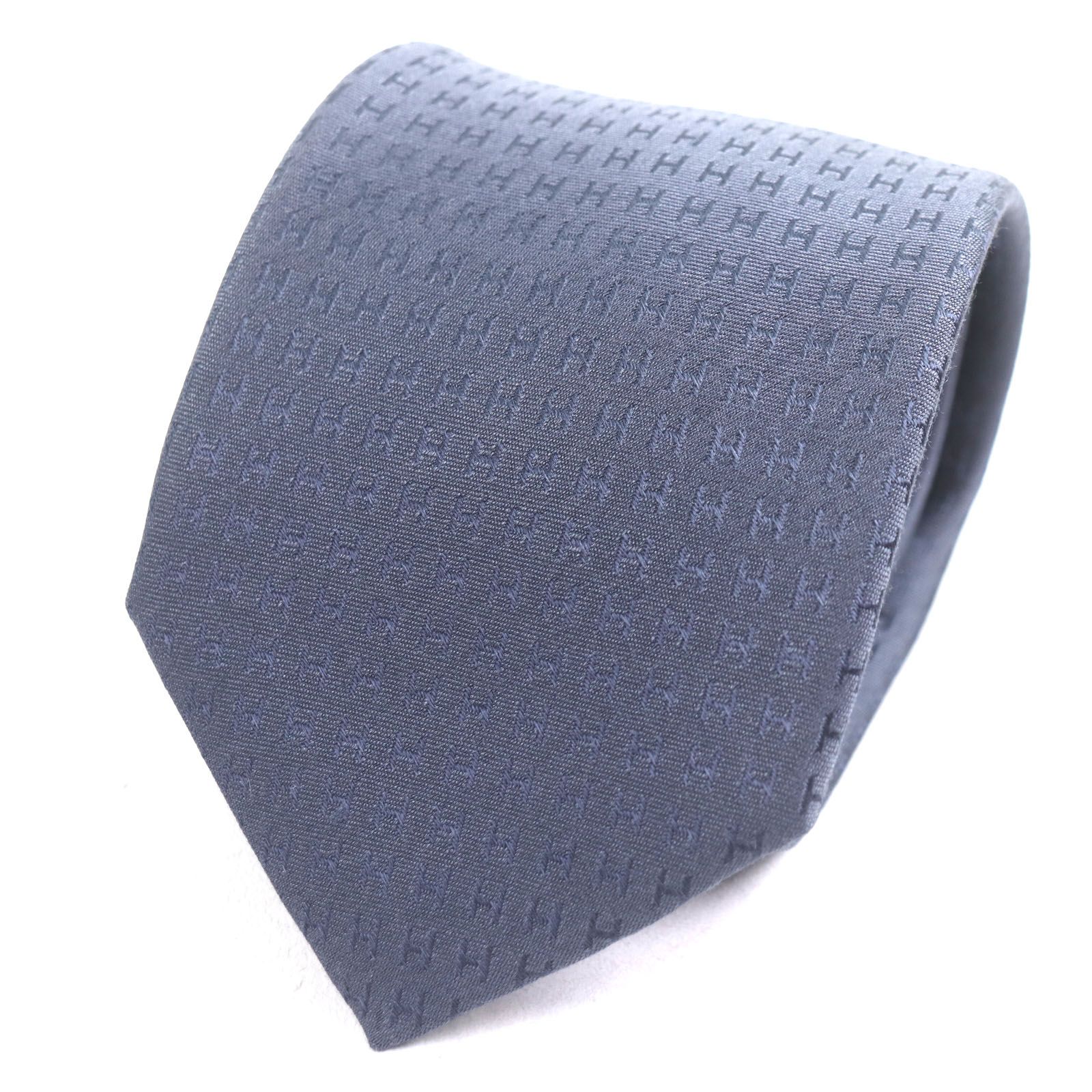 HERMES エルメス 038188T CRAVATE FACONNEE ファソネ H シルク ネクタイ MARINE BLEU き フランス製 メンズ ビジネス