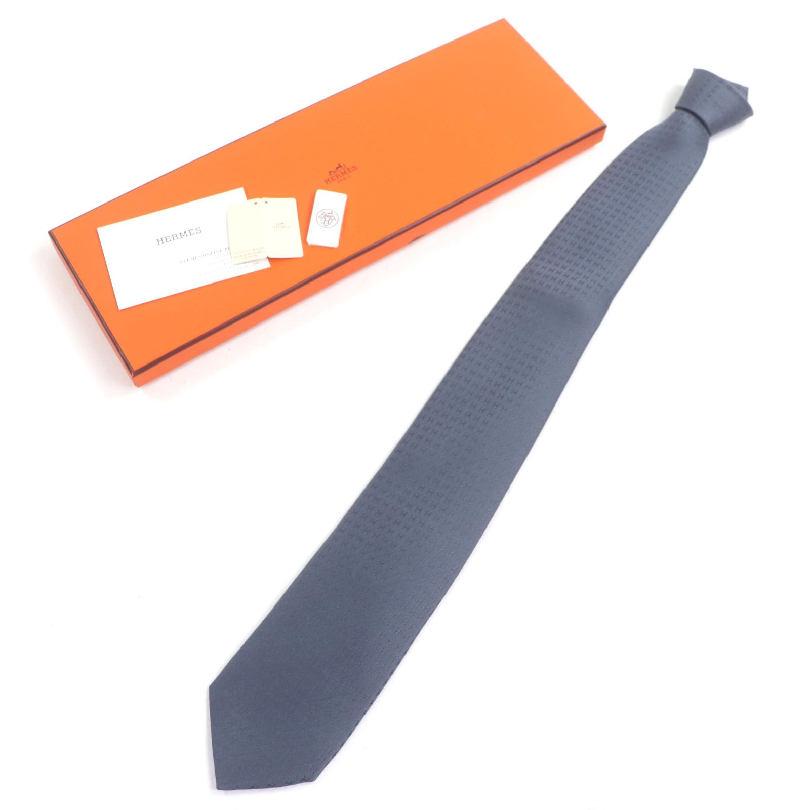 HERMES エルメス 038188 T CRAVATE FACONNEE ファソネ H シルク ネクタイ MARINE BLEU き フランス製 メンズ ビジネス