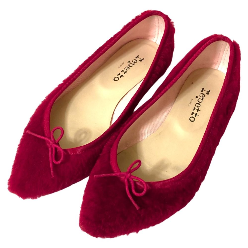 repetto レペット ボア バレエシューズ フラットシューズ サイズ38 約24cm相当 レッド レディース 古着