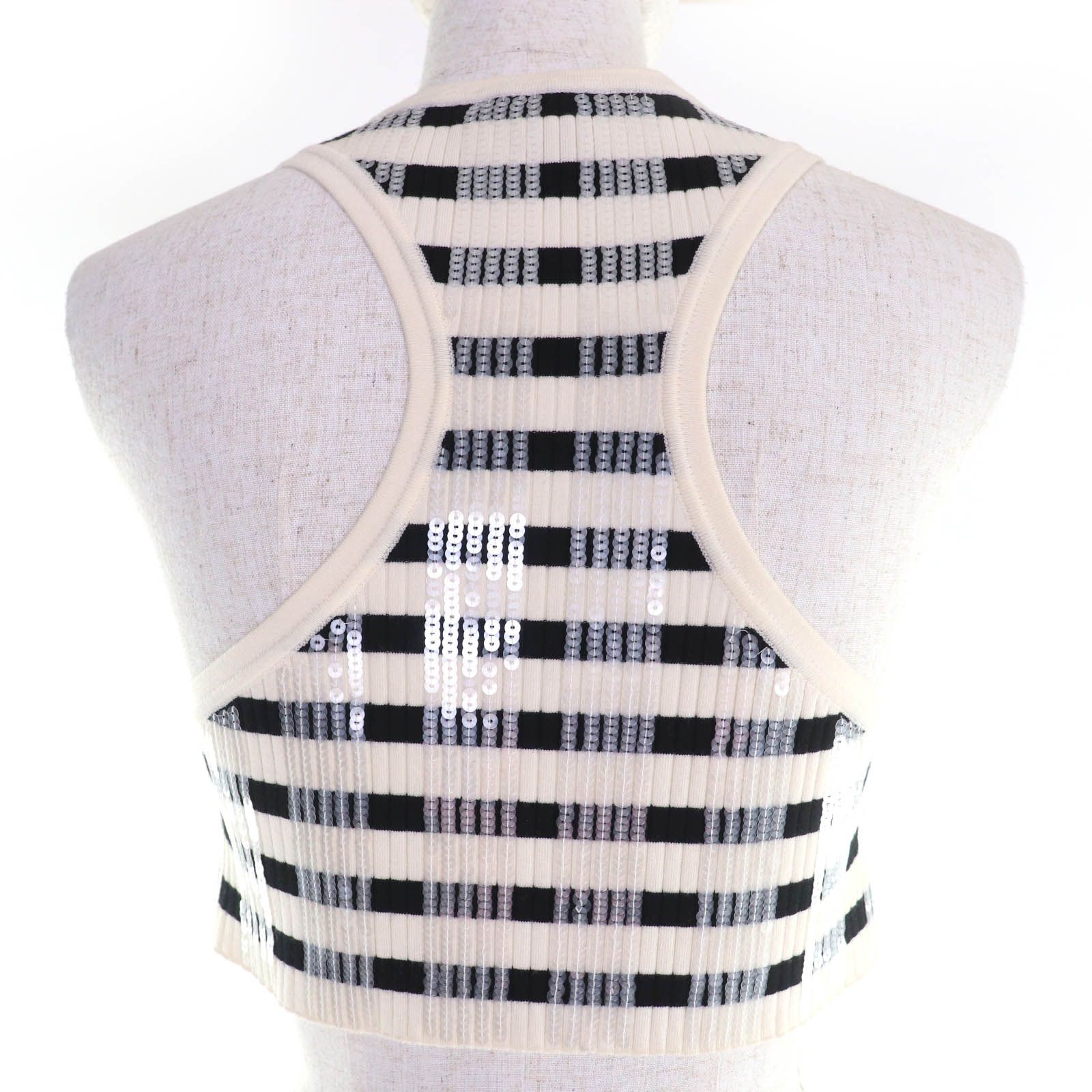  LOUIS VUITTON ルイヴィトン 23 SS LVチェーン スパンコール装飾 クロップド丈 ノースリーブ トップス アイボリー ブラック XS イタリア製 レディース その他 トップス