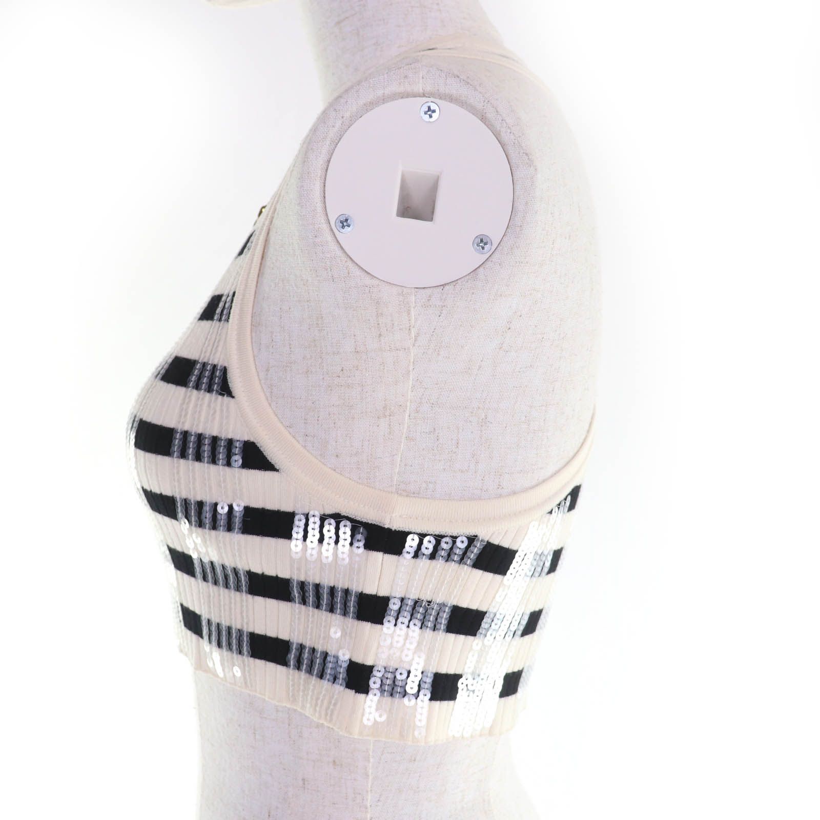 LOUIS VUITTON ルイヴィトン 23 SS LVチェーン スパンコール装飾 クロップド丈 ノースリーブ トップス アイボリー ブラック XS イタリア製 レディース