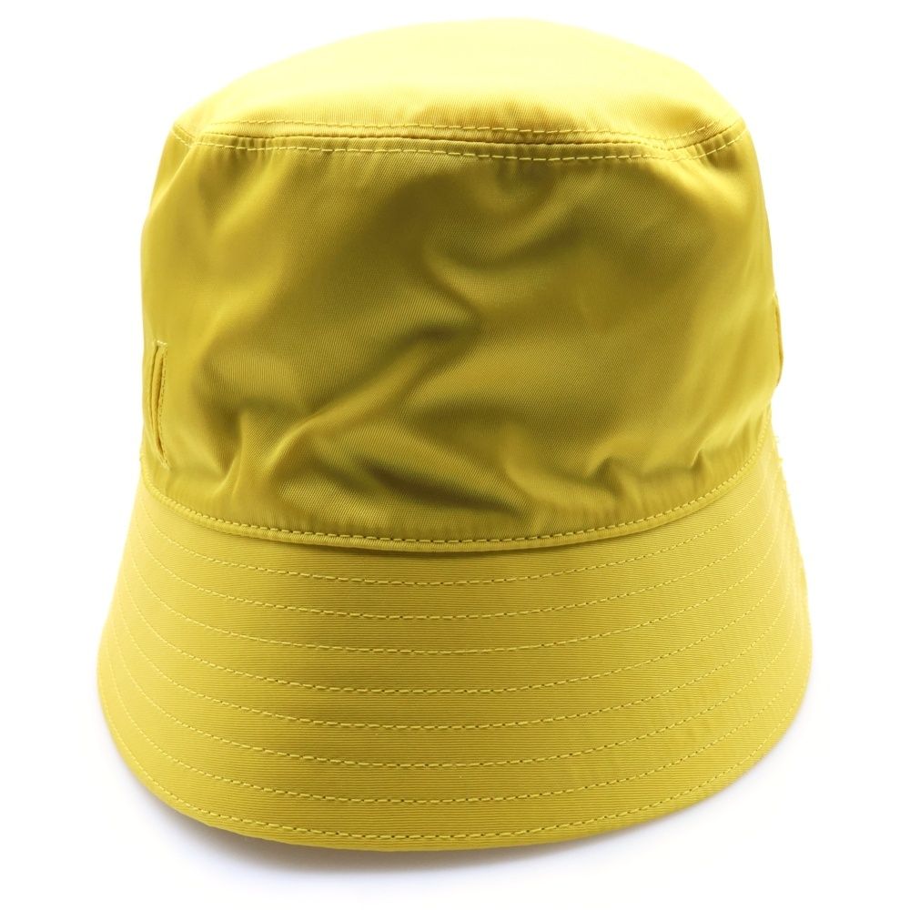 PRADA プラダ Re-Nylon トライアングルロゴ ミニポーチ付 ナイロンバケットハット イエロー 2 HC 282 DMI